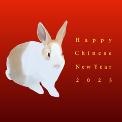 Real life drawing of rabbit for Chinese new year on red background.
