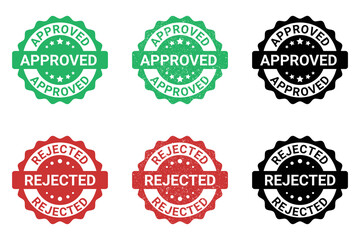 Approved and Rejected badge stamp in normal, grunge and icon style 