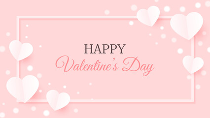 Origami paper heart and frame on pink backgorund , Happy Valentines's Day card, banner vector