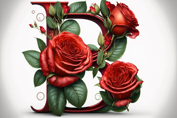 The letter B Valentine's Day Red Roses Isolated on White Background. Generative AI
