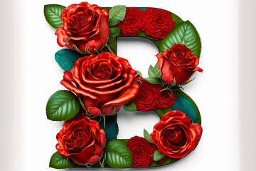 The letter B Valentine's Day Red Roses Isolated on White Background. Generative AI