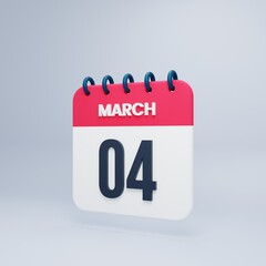 March Realistic Calendar Icon 3D Illustration Date March 04