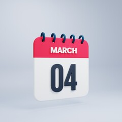 March Realistic Calendar Icon 3D Illustration Date March 04