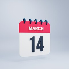 March Realistic Calendar Icon 3D Illustration Date March 14