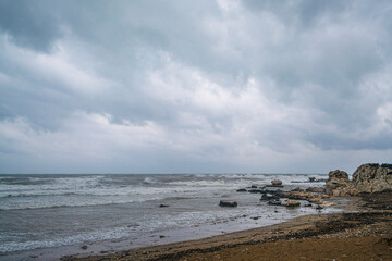 Scenic sunset on a stormy day in Side, Antalya