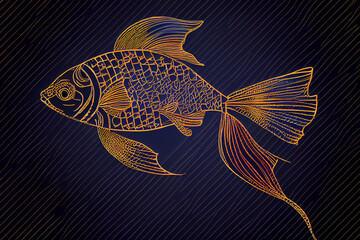Japanese carp Koi fish line art illustration