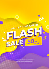 Modern flash sale poster template with colorful gradient design and text effect. Sale promotion offer deal ads flyer background