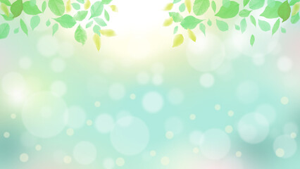 緑の葉とキラキラ光輝く背景イラスト
