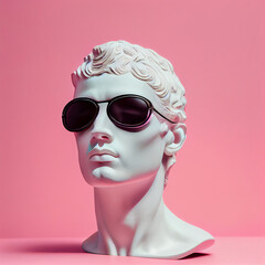 Gypsum statue head in sunglasses on a pink background illustration - obrazy, fototapety, plakaty