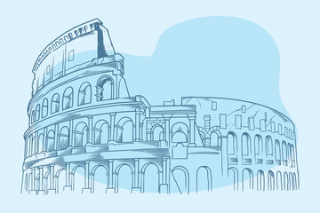 Hand drawn of ancient history building of The colloseum in italy.