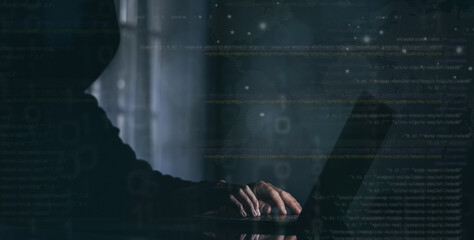 Criminal do remote attack to data center system security. Privacy, vulnerability, hacking concept.