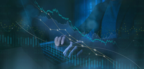 Crypto currency and stock market business investment Trader analyzing graph data on virtual screen