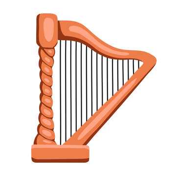 Harp, stringed plucked musical instrument, ancient instrument symbol of Ireland. Flat cartoon style vector illustration