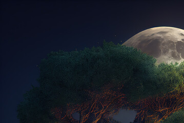 Moon over the tree Generative AI