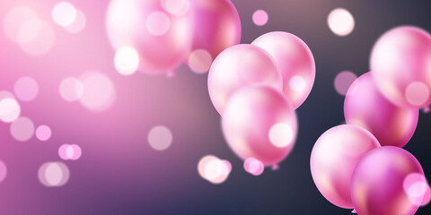 Celebration background with beautifully arranged pink balloons. 3DVector illustration design