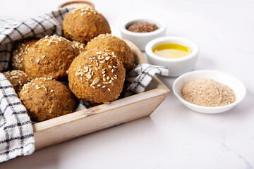 Homemade Gluten Free Bread Buns. Healthy Eating, Dieting, Balanced Food Concept.