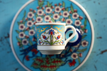 Turkish Coffee Cup and Ottoman Tile Motifs Photo, Uskudar Istanbul, Turkey