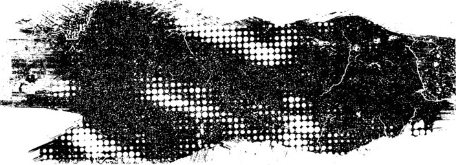 Glitch distorted brush stroke . Noise destroyed logo . Trendy defect error shapes . Glitched frame .Grunge textured . Distressed effect .Vector shapes with a halftone dots screen print texture.