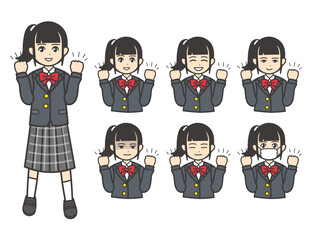 ブレザー 女子学生 ガッツポーズ 01
