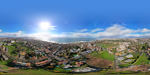 360-degree panoramic landscape panorama of Foz area in Oporto city in Portugal, North region
