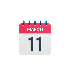 March Realistic Calendar Icon 3D Illustration Date March 11