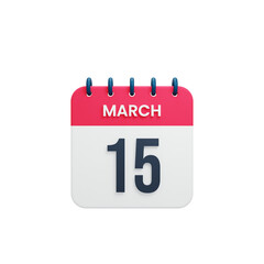 March Realistic Calendar Icon 3D Illustration Date March 15