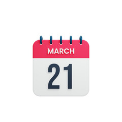 March Realistic Calendar Icon 3D Illustration Date March 21