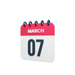 March Realistic Calendar Icon 3D Illustration Date March 07