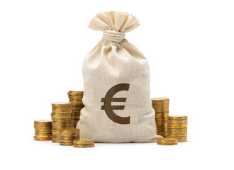 Money bag with coins and Euro symbol