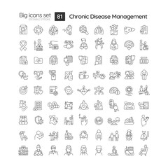 Chronic disease management linear icons set. Health care. Medical services. Disease treatment. Customizable thin line symbols. Isolated vector outline illustrations. Editable stroke