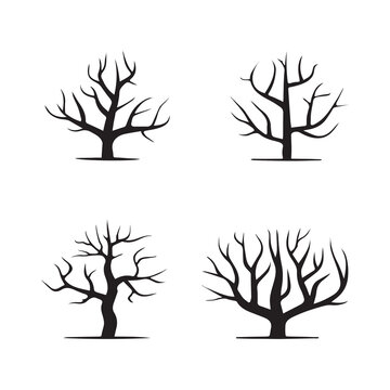 Abstract bare tree silhouettes set