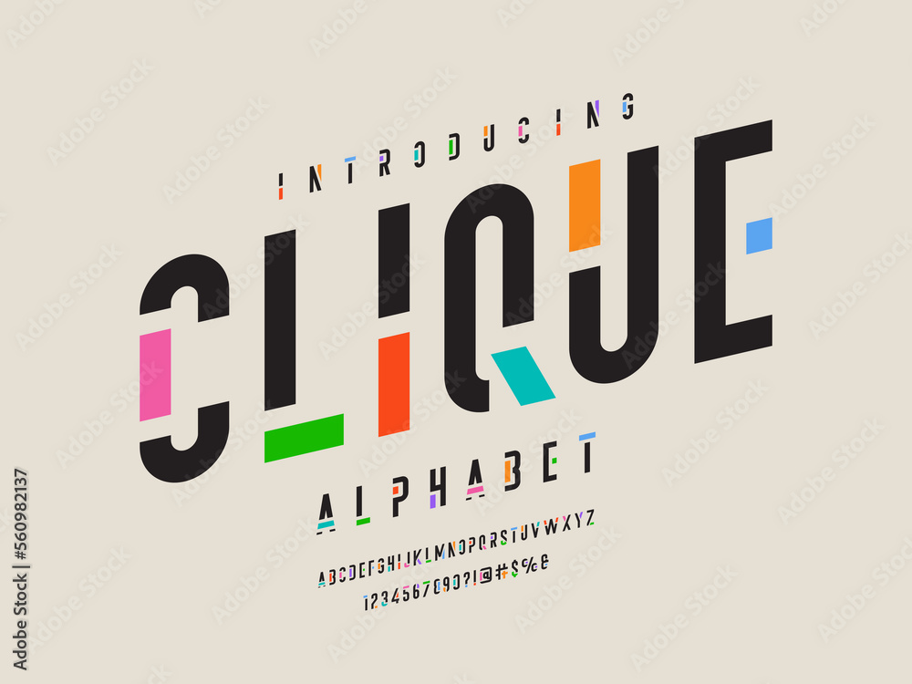 Fototapete colorful abstract style alphabet design with uppercase, numbers and symbols