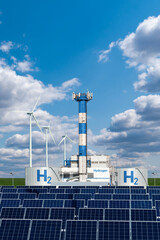 Hydrogen factory concept. Hydrogen production from renewable energy sources	 - obrazy, fototapety, plakaty