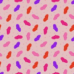 Fototapeta na wymiar Simple seamless pattern with multicolored hearts. Valentines day background. Design for packaging, notebooks, planner and textiles. Pastel pink, yellow and violet hearts on a pink background