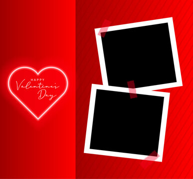 Happy Valentine's day ready modern design template. Lettering inside the heart. Empty photo space. 14 February Valentine's day collage.