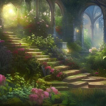 Jard&iacute;n interior generado por inteligencia artificial