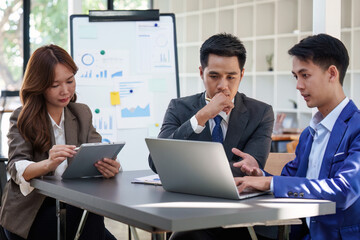 Business team of financial analyze about company's graph profit. finance, strategy, meeting concept