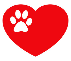 Logo pet friendly. Icono aislado corazón con zarpa de perro o gato en espacio negativo