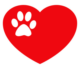 Logo pet friendly. Icono aislado coraz&oacute;n con zarpa de perro o gato en espacio negativo