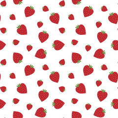 Seamless pattern of a heart shaped strawberries . All over print