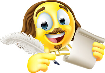 Shakespeare Poet Emoticon Emoji Cartoon Face Icon - obrazy, fototapety, plakaty