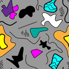 Seamless abstract colorful unusual pattern with chaotic lines and shapes