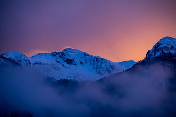 Fototapeta na wymiar Sunrise in mountains, Bohinj valley, Slovenia 