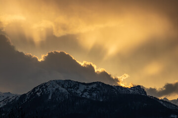 Sunrise in mountains, Bohinj valley, Slovenia	