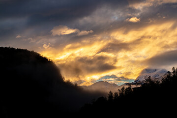 Sunrise in mountains, Bohinj valley, Slovenia	