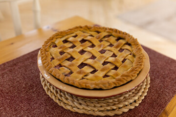 English pie. Freshly baked homemade savory pies with golden brown crust. Pie with pastry decoration on top. Food photography, food styling. English cuisine.