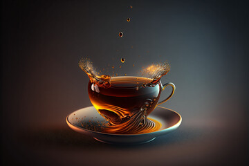A freshly made black tea splash Generative AI