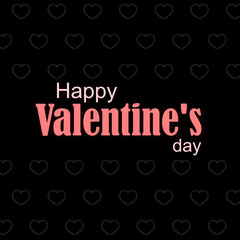 Vector illustration. Happy Valentine's Day, lettering surrounded by hearts on a black background, card, content for social networks.