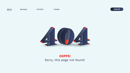 404 error page not found. System error, broken page. Page with a 404 error. 3D. Website Not working or error lost not found 404 sign. Oops moment