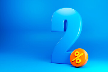 3D rendering Blue Discount percent numbers